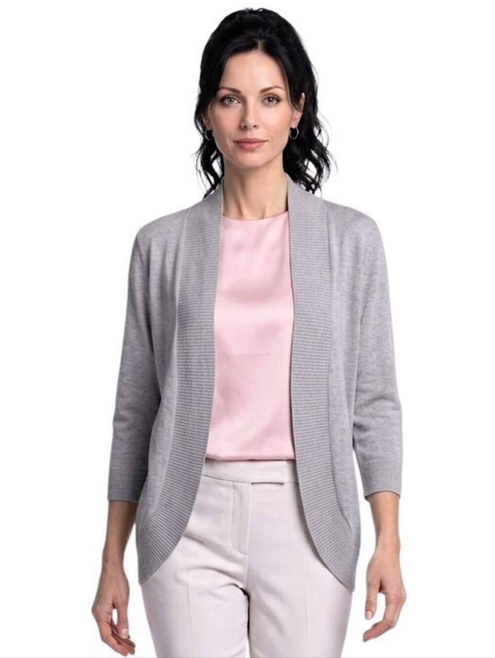 Covington Light Gray 3/4 Sleeve Open Cardigan Size M
